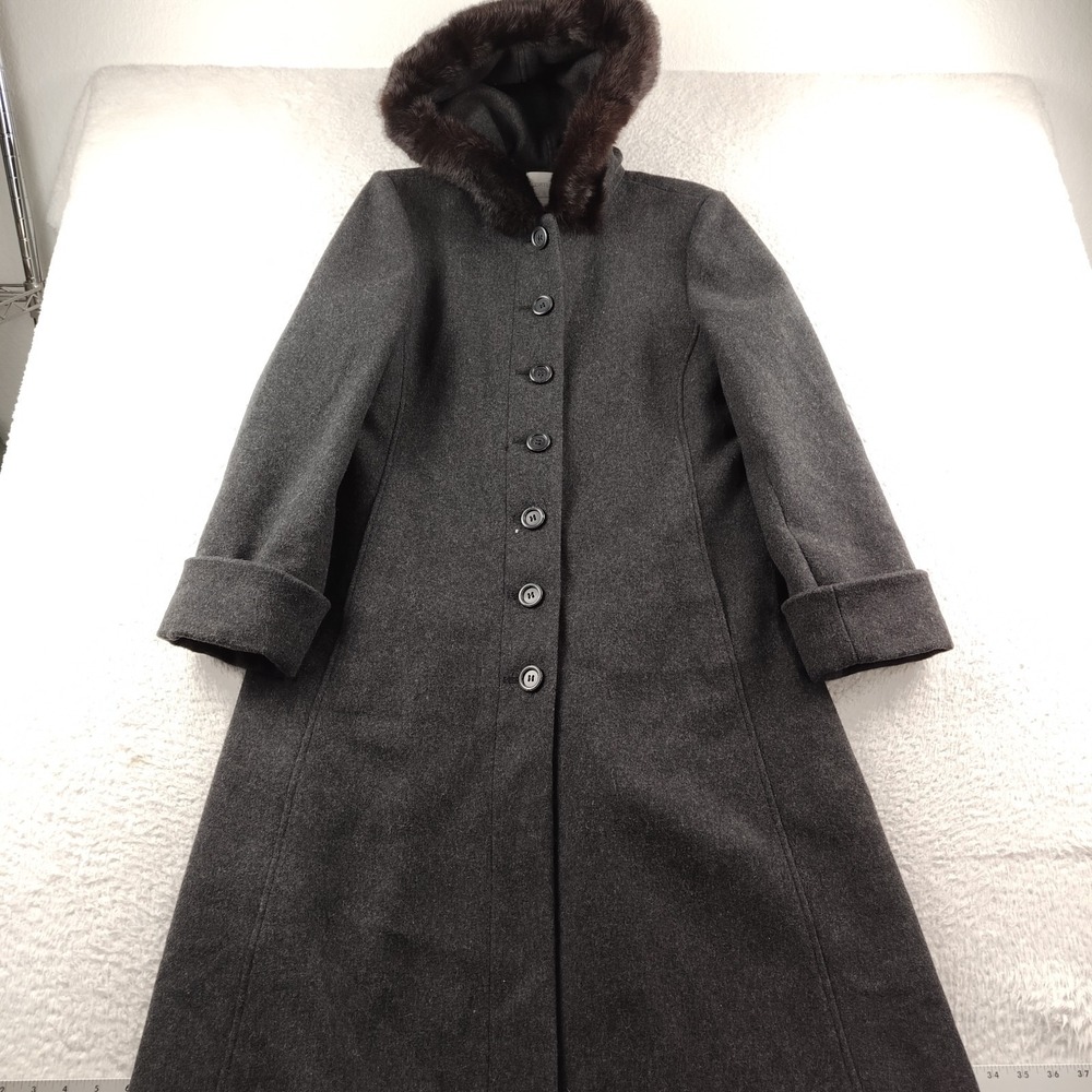VTG Worthington Wool Rabbit Fur Trim Coat Women's Size 10 Old Money quiet luxury
